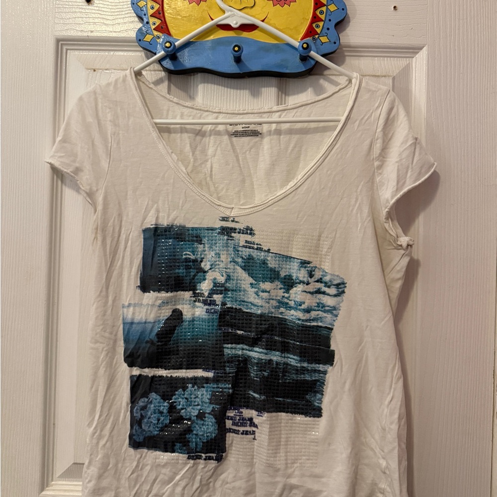 DKNY White Tee with Blue Graphic